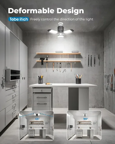 Miniatura 4 de toberich Luz de garaje con sensor de movimiento, luz de taller con sensor de movimiento de 8000 lm con 3 modos de interruptor, bombilla activada por