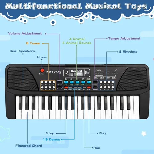 Miniatura 6 de Teclado de piano mejorado de 37 teclas para niños, juguetes musicales de 3 a 5 años, teclado para principiantes, piano con micrófono para niños