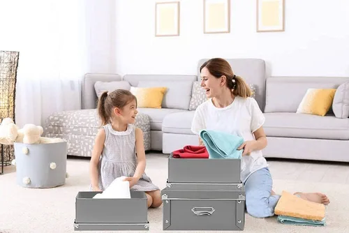 Miniatura 7 de XUCHUN Cajas de almacenamiento plegables de plástico con tapas, organizador decorativo para ropa, zapatos, oficina y recuerdos, diseño de anidación