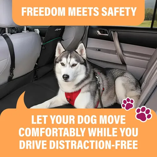 Miniatura 4 de Active Pets Cinturón de seguridad de coche negro para perros, se fija al arnés y al collar, sistema de retención de viaje ajustable de 18 a 24