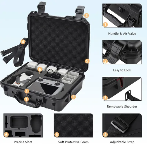Miniatura 6 de Funda rígida para DJI Mini 4 Pro, funda de transporte impermeable con correa para todos los accesorios DJI Mini 4 Pro Fly More Combo Drone Funda