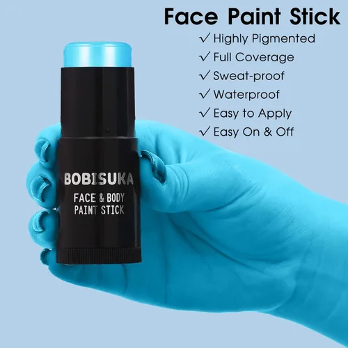 Miniatura 2 de BOBISUKA Palo de pintura facial azul claro, ojo azul bebé, negro para deportes, pintura impermeable para Halloween, Avatar, cadáver, novia, pitufo