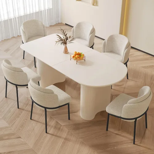 Miniatura 13 de Mesa de comedor negra de 55 pulgadas, una mesa rectangular de extremo redondeado con patas de diseño ondulado para cocina, comedor, oficina en casa