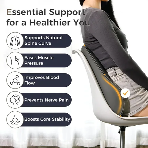 Miniatura 3 de Almohada de Apoyo Lumbar Coverado para Coche, Almohada de Espuma Viscoelástica Ergonómica para Silla de Oficina, Cojín de Espalda para Alivio
