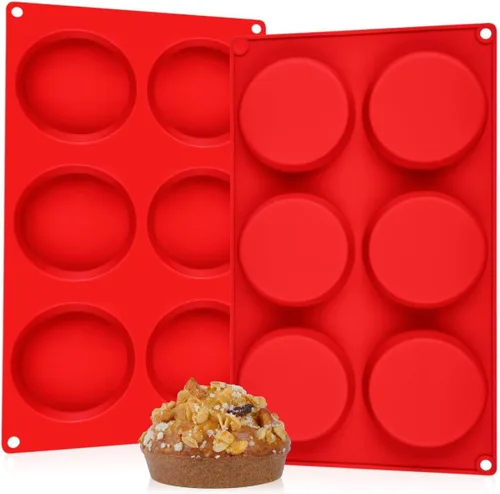 Miniatura 16 de CAKETIME Moldes para magdalenas de 4 pulgadas, moldes de huevo de silicona jumbo antiadherentes para sándwiches de desayuno, molde redondo