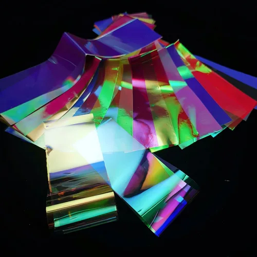 20 hojas de papel de celofán iridiscente para uñas, hojas rotas, láminas holográficas, calcomanías de uñas de aurora, diseños de uñas reflectantes,