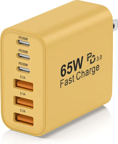 Miniatura 8 de Bloque de carga USB C, 65 W, 6 puertos, bloque de carga USBC, cargador de pared, cargador de iPhone, carga rápida, multipuerto tipo C, PD+QC, Negro