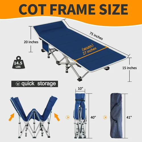 Miniatura 3 de Catre de camping con colchón, cómodo y resistente, soporta hasta 450 libras, catres para dormir, cama de campamento, catre plegable con bolsa