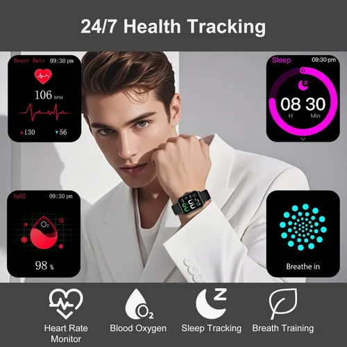 Miniatura 3 de WSQ Relojes inteligentes para hombres y mujeres, reloj deportivo con pantalla HD 2.04, reloj deportivo con voz AI ChatGpt 3 bandas, contador