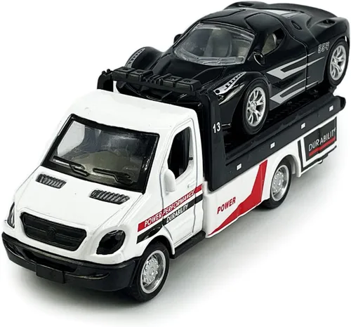Miniatura 2 de Camión de cama plana, camión de rescate, remolque de transporte, transportador de automóvil, vehículos de metal fundido a presión, juego