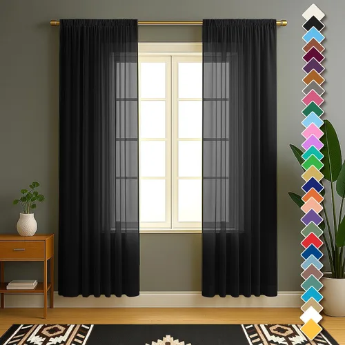 Miniatura 21 de YHSF Cortinas traslúcidas – Juego de 2 paneles para decoración del hogar – Elegantes cortinas de gasa sólida con bolsillo para barra