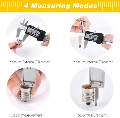 Miniatura 6 de Adoric - Calibrador digital electrónico, calibre digital electrónico con cuerpo de acero inoxidable y pantalla LCD grande 0-6 pulgadas Plateado