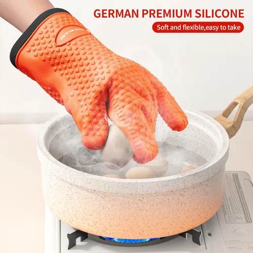 Miniatura 4 de MAD SHARK Guantes de horno de silicona resistentes al calor, 450 °F con guantes de horno impermeables y antideslizantes con dedos, guantes de horno