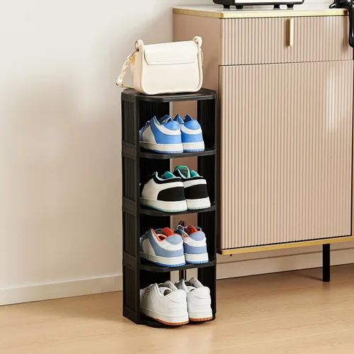 Miniatura 7 de UFORU - Zapatero pequeño, organizador de zapatos vertical de 5 niveles de plástico para espacios pequeños y estrechos, organizador de zapatos Negro