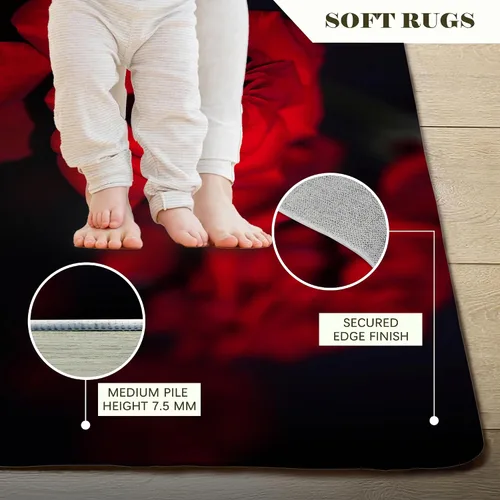 Miniatura 5 de Alfombras de área con diseño de rosa roja abstracta, alfombra de hojas negras de 1,52 x 2,13 m lavable para sala de estar, alfombra