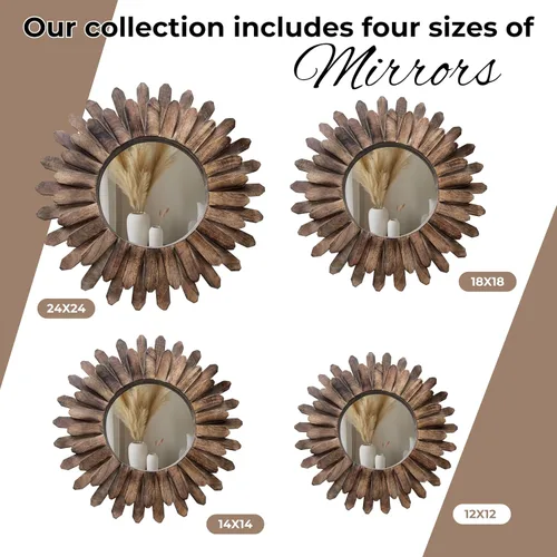 Miniatura 7 de Bedding Craft Espejo rústico redondo de madera con diseño de rayos de sol, de 18 pulgadas con acabado quemado – Accesorio bohemio para dormitorio