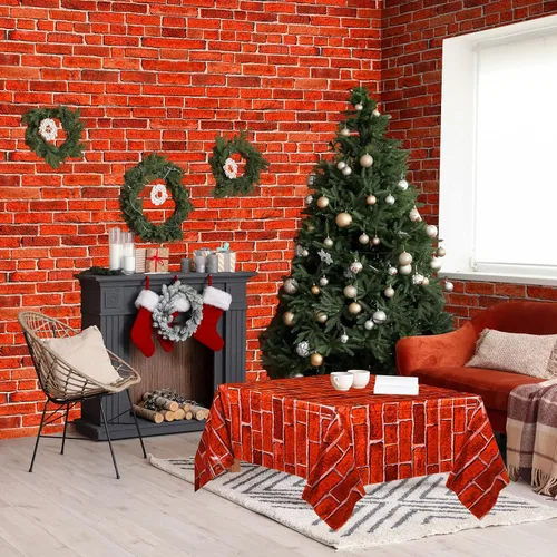 Miniatura 4 de Chuangdi Cortina de pared de piedra de ladrillo, cortina de pared de ladrillo, mantel extraíble para puerta, foto para Halloween, fiesta de Navidad