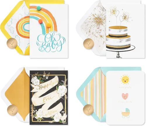 Papyrus Paquete de tarjetas de boda y bebé, feliz para siempre después y paquete de alegría (4 unidades)