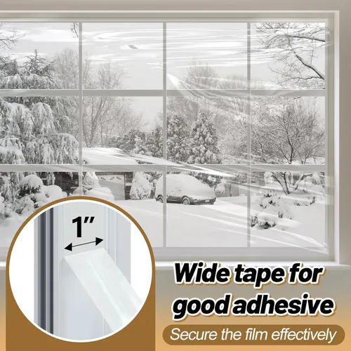 Miniatura 4 de Kit de aislamiento de ventana de 62×236 pulgadas para invierno - Endurecer plástico para 5 ventanas interiores para invierno, película retráctil