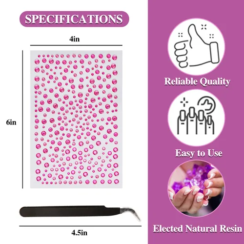 Miniatura 2 de 3 hojas de gemas de diamantes de imitación autoadhesivos para la cara, maquillaje, uñas, manualidades (rojo rosa)
