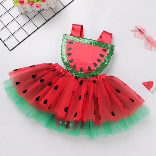 Miniatura 2 de IBTOM CASTLE Conjunto de traje de bebé para niñas, diseño de ciervo de dibujos animados + diadema con volantes, Sandía