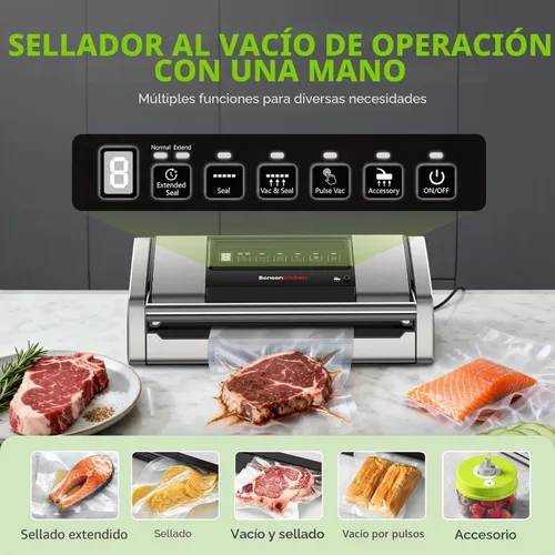 Miniatura 2 de Bonsenkitchen Sellador al vacío para alimentos, máquina selladora al vacío con mango de fácil bloqueo con clip para bolsa, cortador integrado