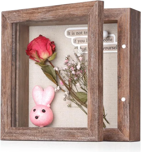 Miniatura 28 de Marco de caja de sombra pequeña de 5 x 5 con parte trasera de lino, resistente vitrina de memoria de flores, imágenes, medallas y más, color negro