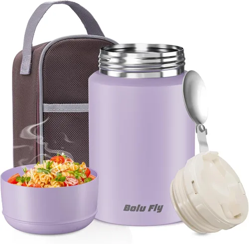 Miniatura 9 de Contenedor de alimentos aislado de 18 onzas con cuchara y bolsa aislada, termo de sopa para alimentos calientes, retención de calor de 10 horas