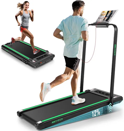 Miniatura 15 de ANCHEER Cinta de correr con inclinación del 12%/15%, almohadilla plegable con barra de asa, capacidad de 320-450 libras debajo del escritorio, Rojo