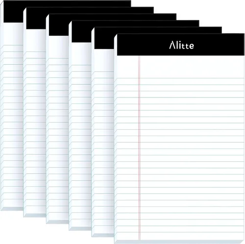 Alitte Bloc de notas legales de 5 x 8 pulgadas, paquete de 6, bloc de escritura perforado con rayas estrechas, papel grueso de alta calidad, sin