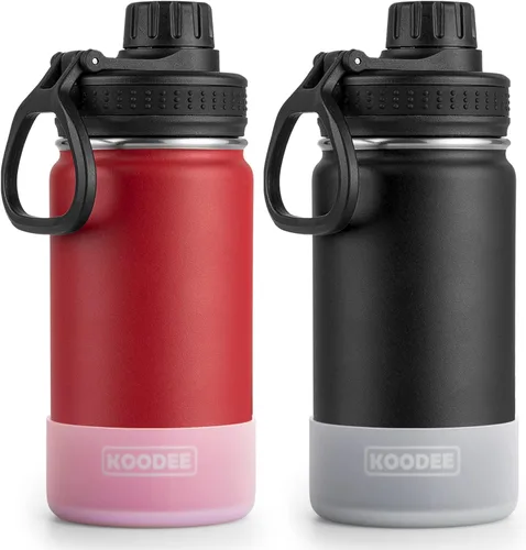 Miniatura 26 de Koodee Paquete de 2 botellas de agua, de 12 onzas, acero inoxidable, con aislamiento al vacío, con tapa de boquilla a prueba de fugas, color verde
