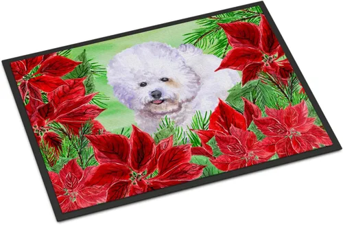 Miniatura 45 de Caroline's Treasures CK1311MAT Cavalier Spaniel Poinsettas - Felpudo de 18 x 27 pulgadas, tapete para puerta delantera, interior y exterior