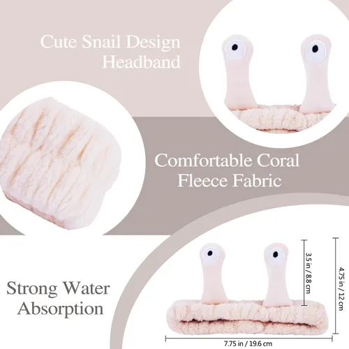 Miniatura 5 de Atoden Snail Spa Set – Pulsera y diadema para lavado facial, bonito diseño de animales para mujeres y niñas, beige, caqui, marrón
