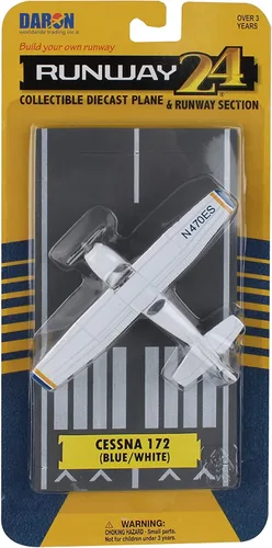 Miniatura 5 de Daron Runway24 Cessna 172 2000 Skyhawk Azul/Blanco Escala 1:87 Modelo de avión fundido a troquel con pista de aterrizaje