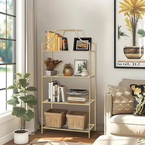 Miniatura 6 de Estantería de 4 niveles, estante de metal para almacenamiento, estantería de almacenamiento alta, moderna funda abierta para dormitorio, sala