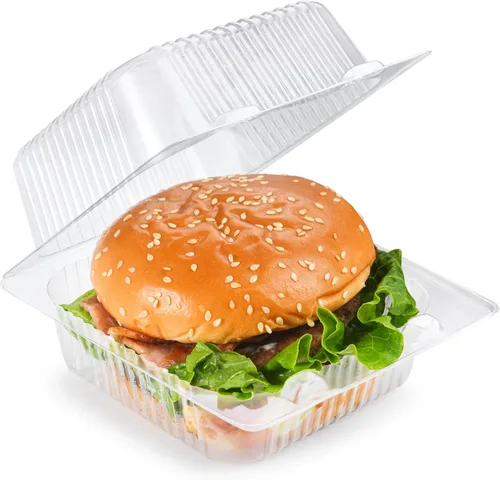 Miniatura 4 de Paquete de 100 Contenedores de Alimentos Tipo Almeja Transparentes, Contenedores Desechables de Plástico con Bisagra para Llevar con Tapas