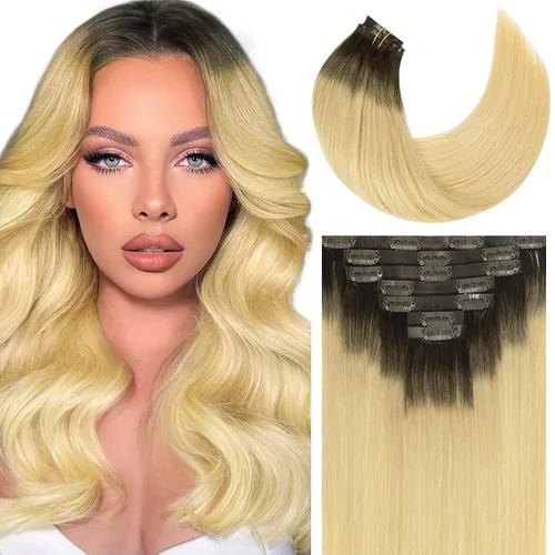 Miniatura 32 de Caliee Extensiones de cabello con pinzas de cabello humano 14 pulgadas Color 1 Negro azabache trama doble invisibles Extensiones de cabello humano