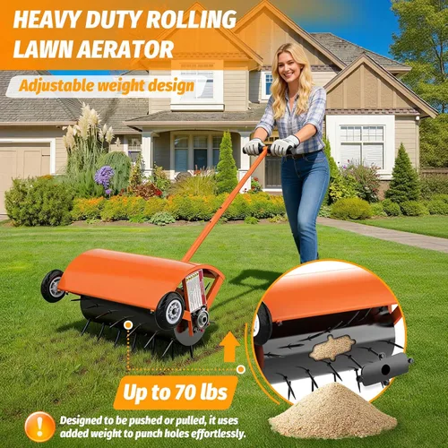 Miniatura 2 de Aireador de césped rodante de 24 pulgadas, herramienta de aireación manual resistente, hasta 70 libras, herramienta de aireación de picos de empuje