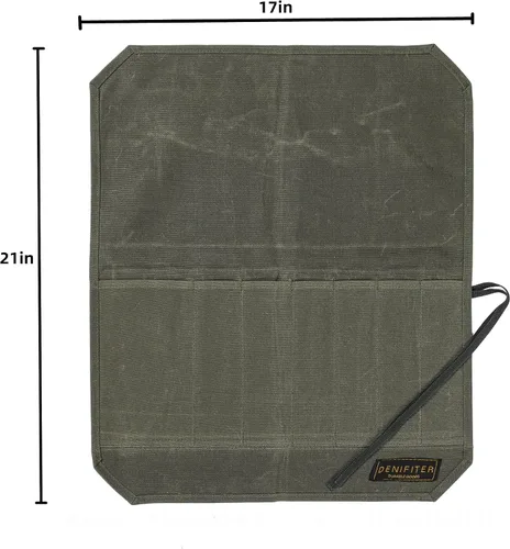Miniatura 2 de Bolsa de rollo de cuchillo de lona encerada resistente, bolsa portátil para cuchillos de chef, duradera (verde militar)