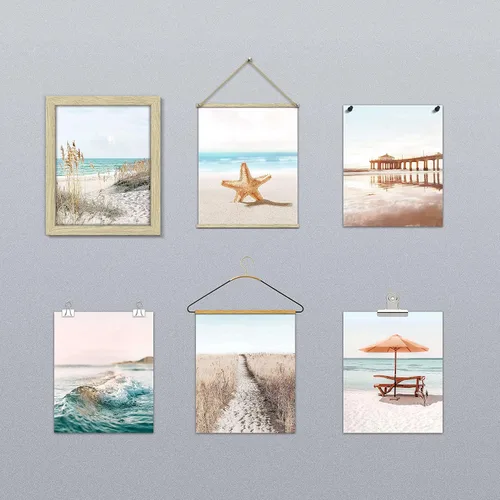 Miniatura 6 de Juego de 6 impresiones costeras para pared, diseño estético junto al mar, estrellas de mar, arena, paseo marítimo, olas del océano, pósteres