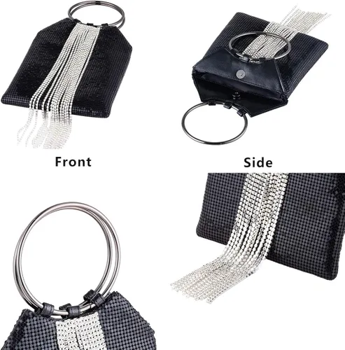 Miniatura 6 de Bolso de mano con borlas de cristal con asa de muñeca para cóctel fiesta boda noche