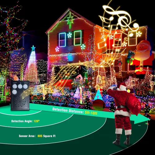 Miniatura 3 de Toodour - Luces LED de Navidad para exteriores, 131 pies, 350 luces LED para interiores con música, sensor de movimiento, luces de árbol de Navidad