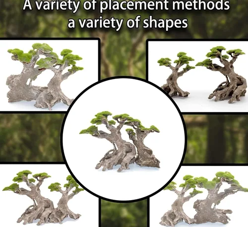 Miniatura 3 de Novelsite Decoración de Pecera - Árboles Bonsái con Musgo Artificial - Rocas de Acuario para Paisajismo Acuático - Hecho de Arenisca, Decoraciones