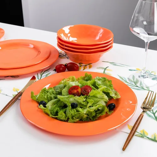 Miniatura 2 de LEHAHA Juego de vajilla de melamina naranja, juego de 12 piezas de vajilla de cocina, platos y cuencos, juego de vajilla ligera e irrompible para 4
