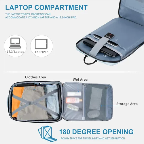 Miniatura 3 de EMPSIGN Mochila de viaje de mano para mujeres y hombres, mochila grande de 17 pulgadas para laptop con puerto USB, equipaje de mano aprobado por
