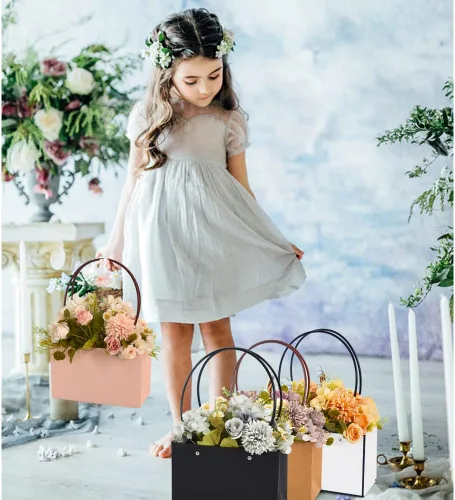 Miniatura 6 de BEISHIDA Bolsas de regalo de múltiples flores para ramos, 4 cajas rectangulares para ramo de flores con asa para embalaje de ramos, envoltura