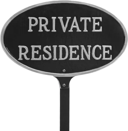 Miniatura 13 de Montague Metal Products Letrero de residencia privada – Placa de metal ovalada blanca y negra con estaca para césped, 8.5 x 13 pulgadas, letrero
