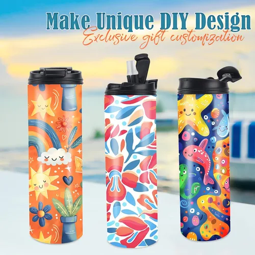 Miniatura 2 de Joyclub 12 Pack Sublimation Water Bottles, 20 oz Dual Opening Tumblers DIY Sublimation Blanks, Stainless Steel Bottle, Leakproof, Straw Included