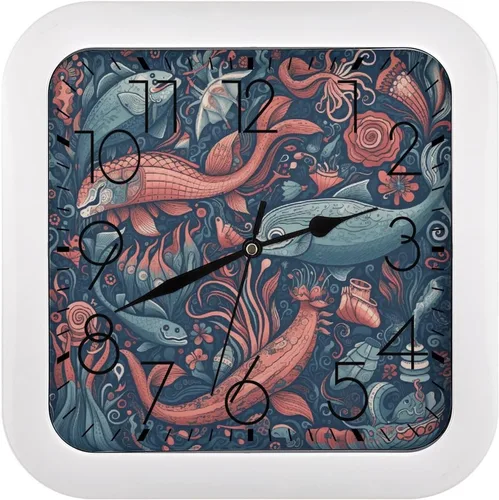 Miniatura 9 de 10" Square Modern Wall Clock,Different Heart Patterns Print Kitchen Clocks Wall Battery Operated,Silent Non Ticking Unique Funny Cute Wall Clock for