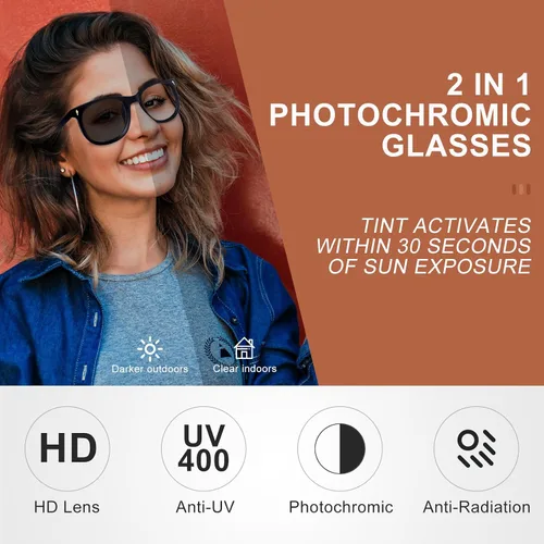 Miniatura 4 de Lentes de lectura fotocromáticos progresivos multienfoque con bloqueo de luz azul para computadora para mujer